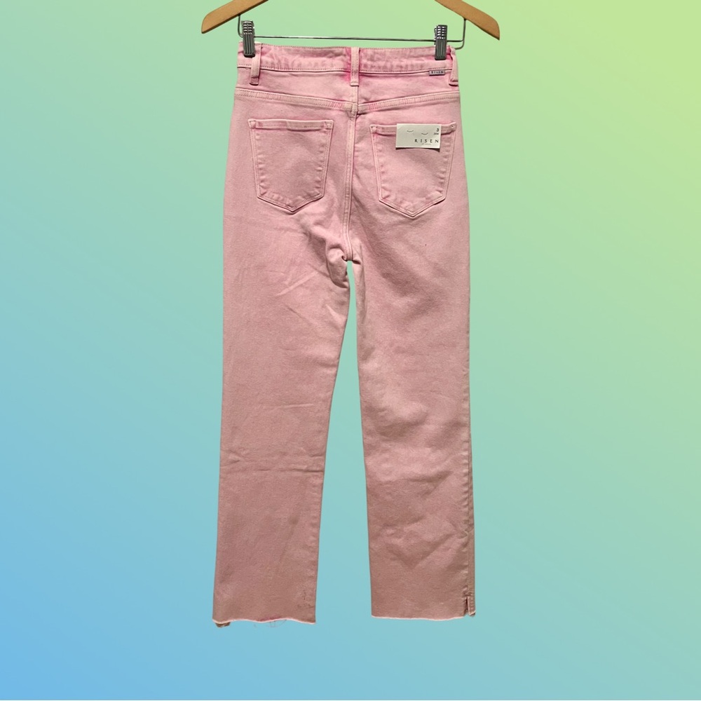 Risen Pink Jeans with Raw Hem Detail - Picture 3 of 7